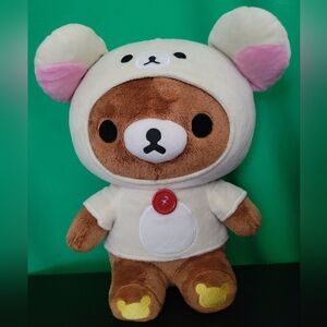 Always With Rilakkuma Plush Brown Bear Yellow Hoodie San-X 12" Tall Stuffed Toy